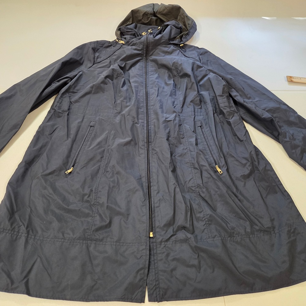 Cole Haan Signature Navy Blue Hooded Raincoat Anorak Jacket Plus Size 2X Zip